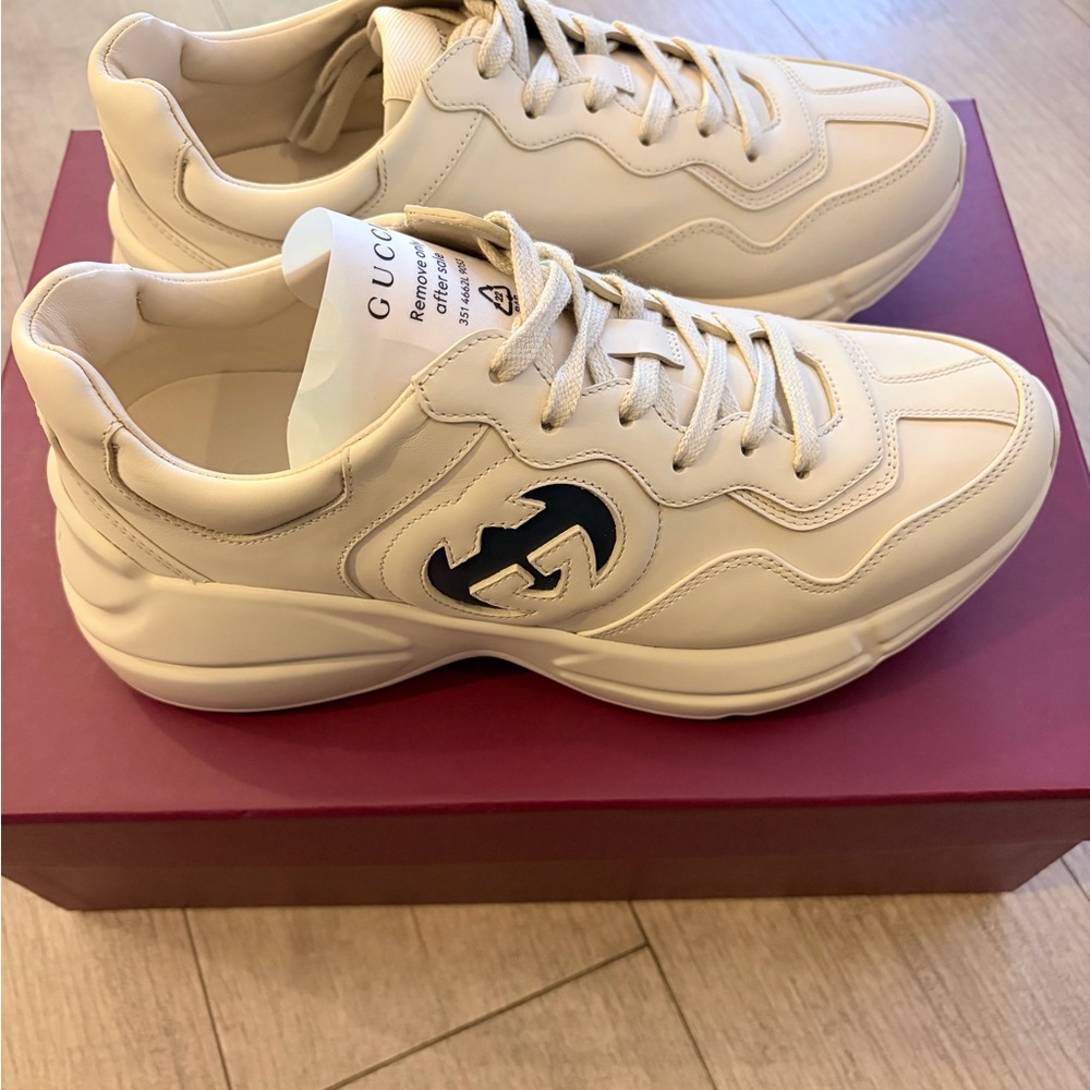 Gucci Rhyton Cream Leather Sneakers
